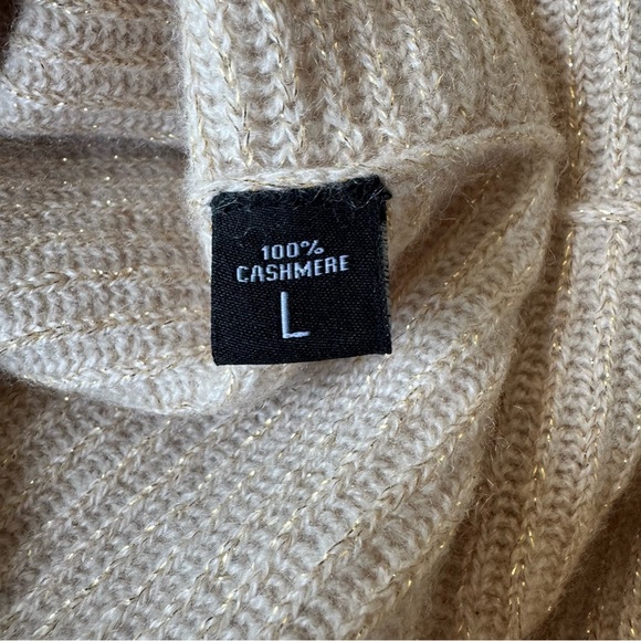 Yama by Gobi Mongolian Cashmere Dress Large Tan Gold Ribbed Knit Sleeveless - Picture 4 of 10